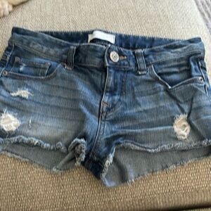 Express size 00 semi distressed dark jean shorts